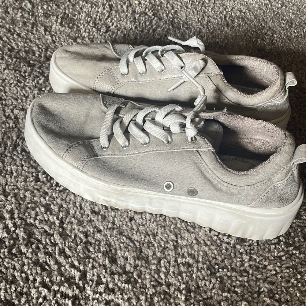 Gray and shiny gray slip on sneakers